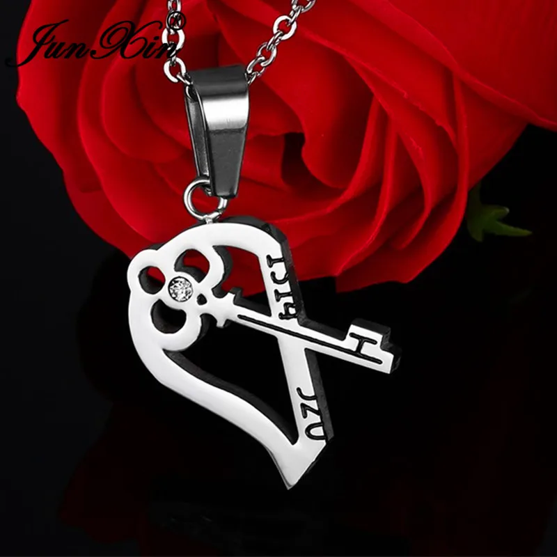 JUNXIN уникальный ключ съемный половина Любовь Сердце Подвески для женщин мужчин нержавеющая сталь ожерелья для пар модные подарки на день Святого Валентина