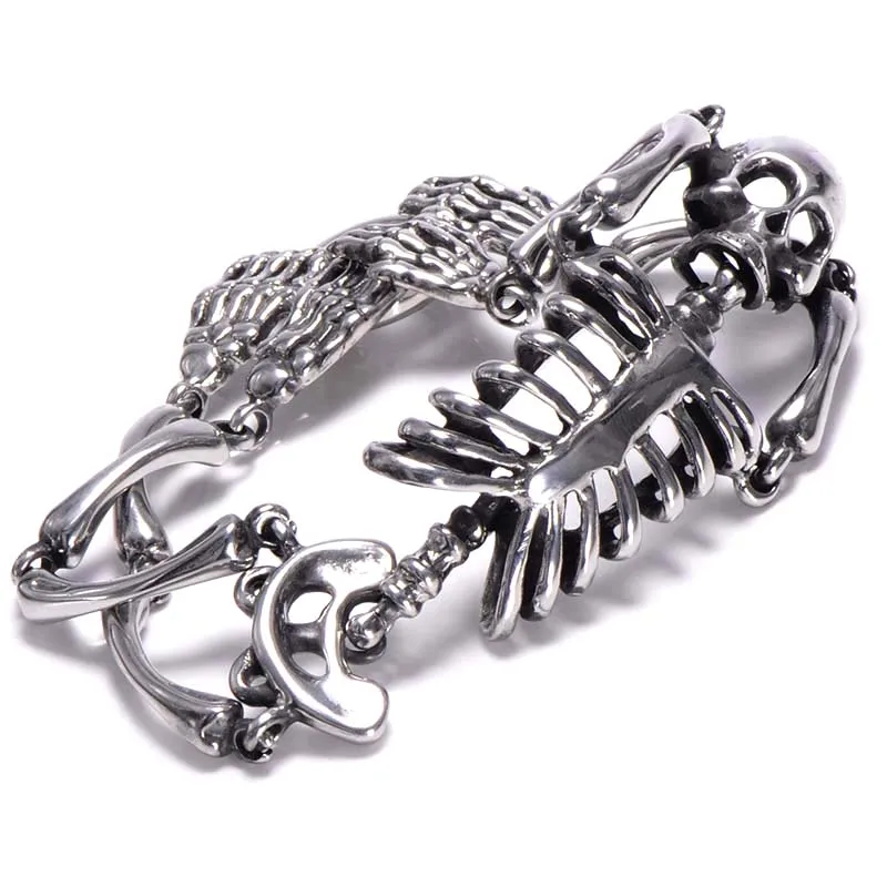 

Punk Rock Gothic Stainless Steel Body Skull Bracelet For Men Link Chain Male Biker Jewelry Brand Men's Bracelets Big Skeleton