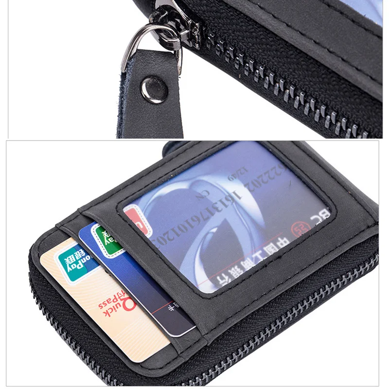 RFID Блокировка из натуральной кожи кредитный кошелек с отделами для карт безопасности дорожный бумажник с застежкой молнией маленький складной кошелек