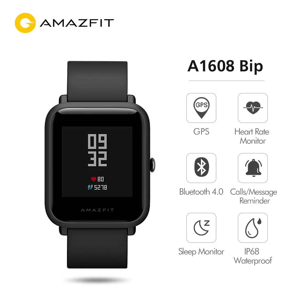 

Huami AMAZFIT A1608 Bip Smartwatch International Version GPS GLONASS Smart Watch With Heart Rate/Sleep Monitor IP68