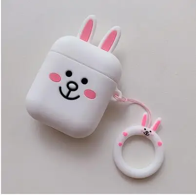 Для AirPods чехол Bluetooth беспроводной Чехол для наушников для Apple Airpods 2 зарядная коробка мультяшная Защитная крышка с кольцом на палец - Цвет: White rabbit