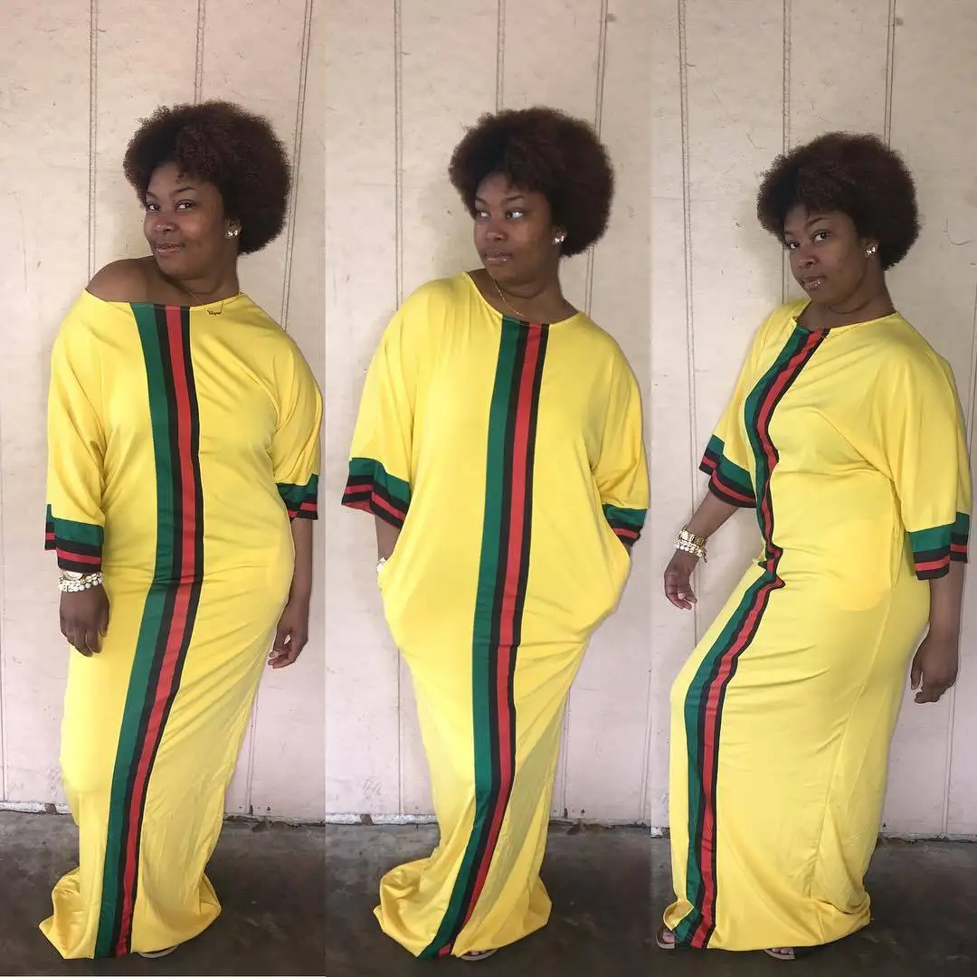 Африканские платья для женщин, лето-осень, в полоску, с узкими рукавами, длинное платье макси, модная африканская женская одежда