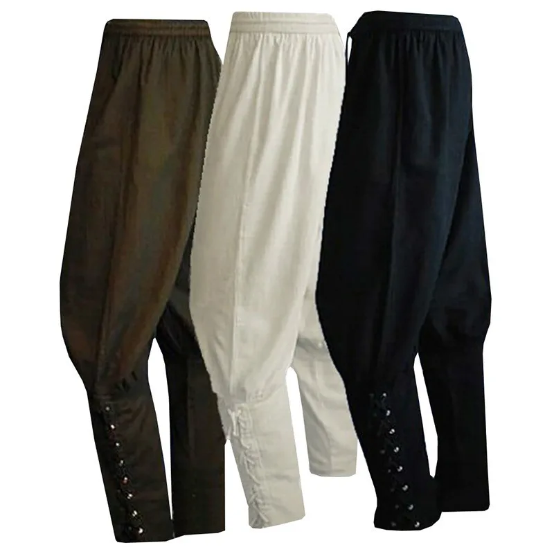 Mens Ankle Banded Pants Medieval Viking Navigator Trousers Renaissance