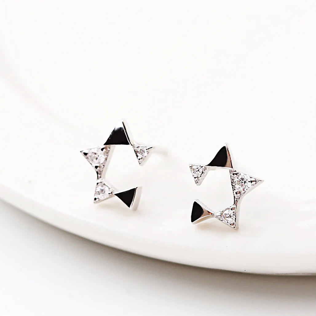 special star cz earrings 100% 925 Sterling silver Jewelry fashion Hypoallergenic Stud earrings for women girl gift