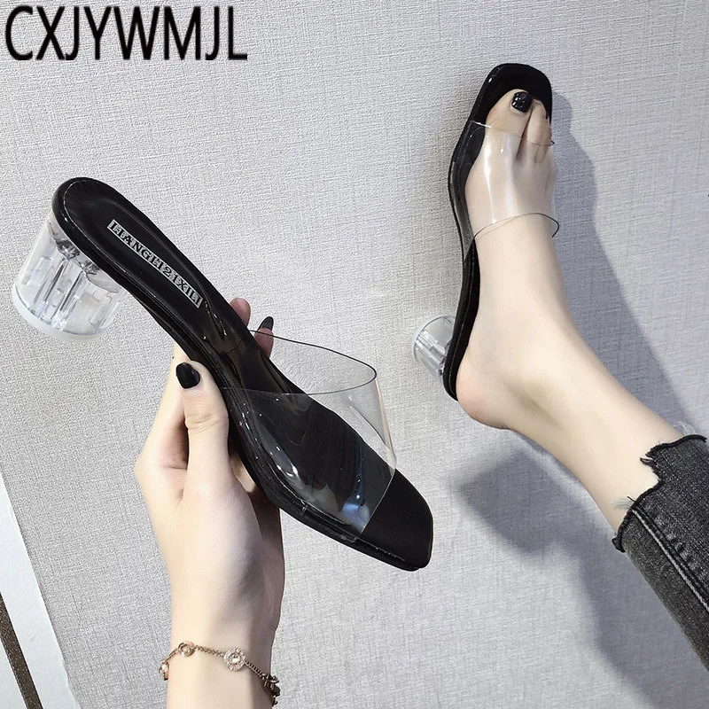 

Transparent Female Shoes Summer Transparent PU High Heel Girl Slippers Indoor ladies Shoes Fashion Sexy Women Slippers Shoe heel