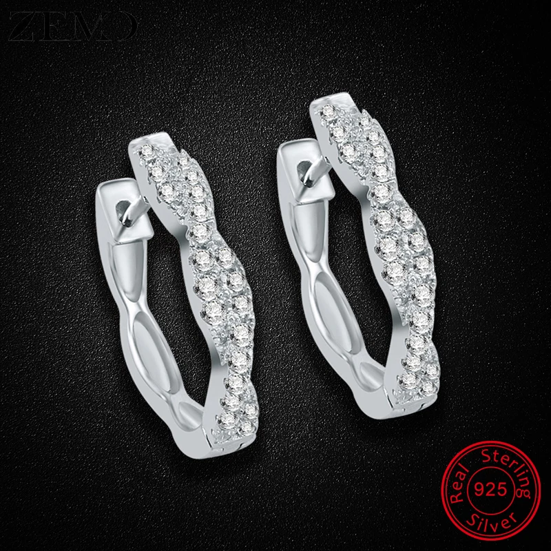 ZEMO Twist-shape серьги-кольца Кубический Цирконий 925 браслет из чистого серебра женские серьги для дам обручи креольская серьга Bijoux