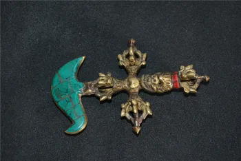 

Rare old religious objects ---Buddha Vajra Dorje Kingkong Buddhist ritual apparatus, copper &turquoise&moon, free shipping