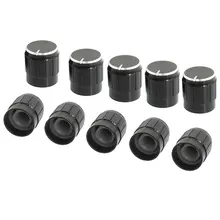 10 Pcs Black Metal 6mm Knurled Shaft Insert Dia. Potentiometer Control Knobs