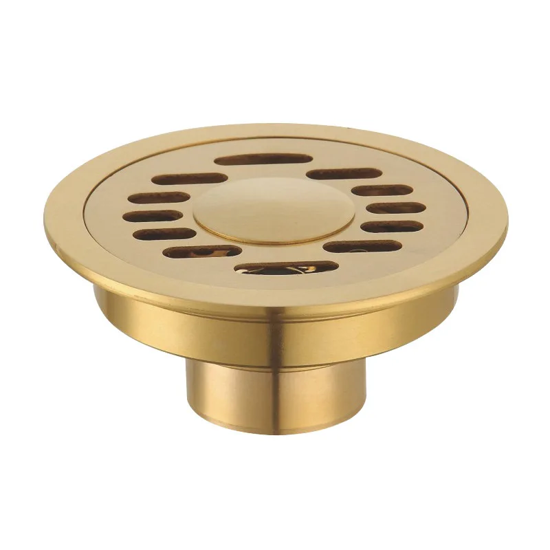 

Free shipping 10CM Brass Round Floor Drain Cover Shower Waste Drainer Grate Floor Drain Gold