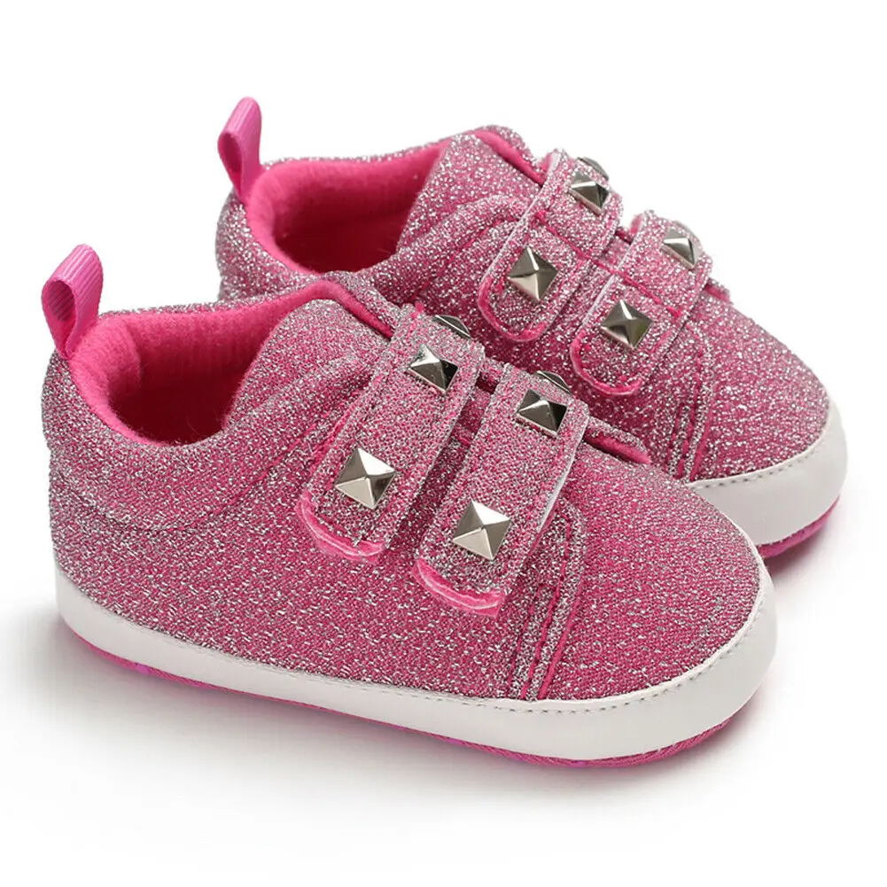 Г. Детские летние первые ходунки для маленьких мальчиков и девочек, парусиновые кроссовки, детская обувь с заклепками, расшитая блестками, мягкая подошва, обувь для малышей от 0 до 18 месяцев - Цвет: Rose Red
