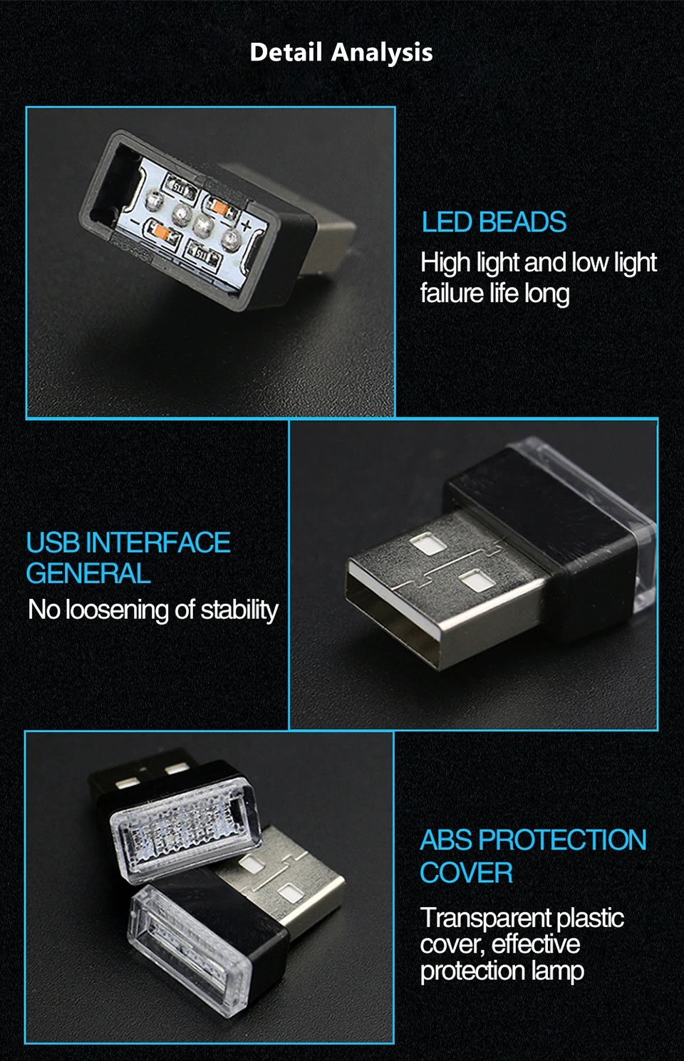 AOSHIKE, 1 шт., Автомобильный USB светодиодный светильник, декоративная лампа, аварийное освещение, универсальный, портативный, подключи и работай