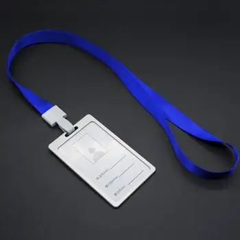 

1pcs Blue Color Vertical Style Alloy Metal ID Card Badge Holder With Detachable Neck Lanyard Office Supplies Accessories
