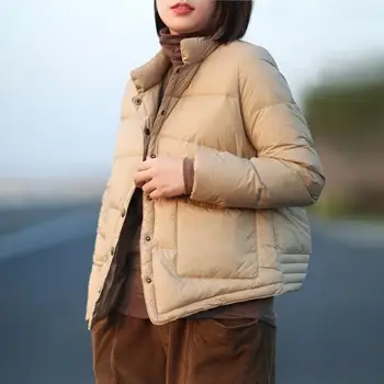 

Duck down coats female stand collar light 90% down coat autumn winter single breasted warm bread style fluffy down coat wq 2477