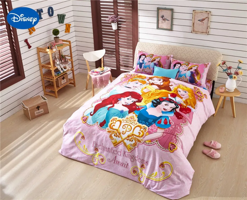 

Cartoon Disney Printed Bedding Set Princess Cotton 600TC High Quality Comforters Bed Duvet Cover Sheets Girls Bedroom Decor Twin