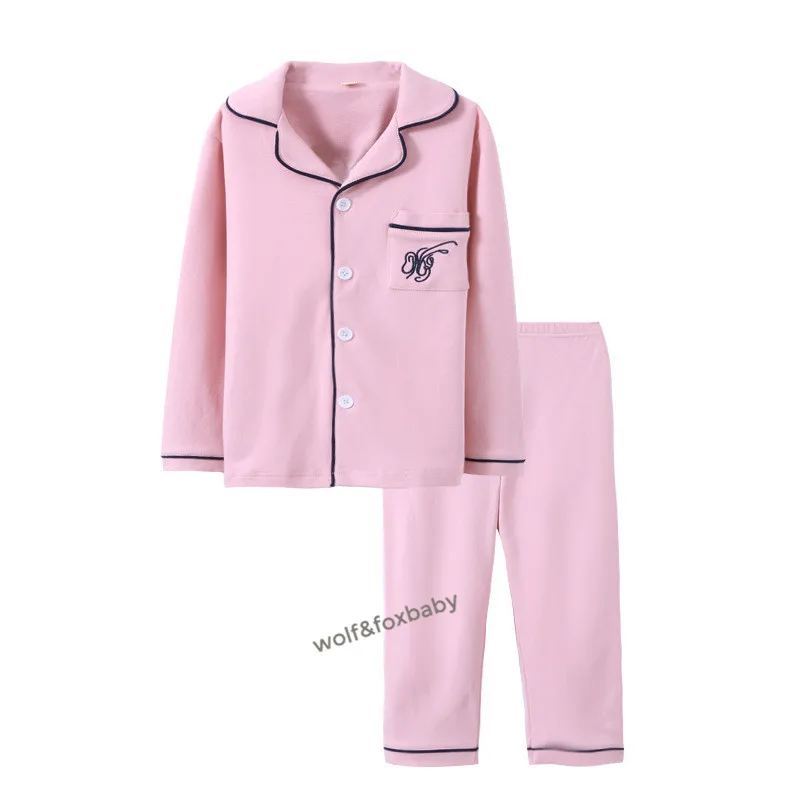 Розничная, домашняя одежда из хлопка с длинными рукавами для детей от 4 до 14 лет ночная рубашка, пижамные комплекты для мальчиков и девочек осенняя одежда в классическом стиле - Цвет: Розовый