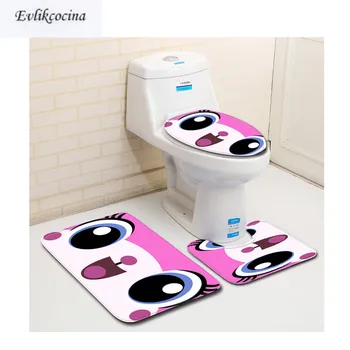 

Free Shipping 3pcs Cute Pink Face Banyo Bathroom Carpet Toilet U Type Bath Mat Set Non Slip Tapis Salle De Bain Alfombra Bano