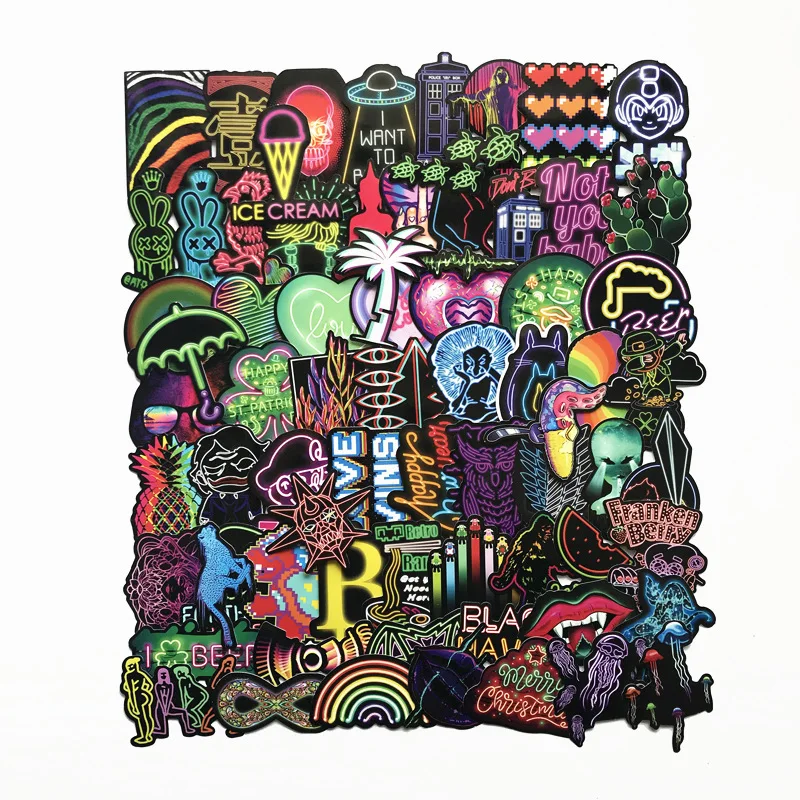 

75PCS Personality Neon Colorful Cartoon Harajuku Style Sticker Computer Mobile Shell Guitar Decoration Waterproof Stickers