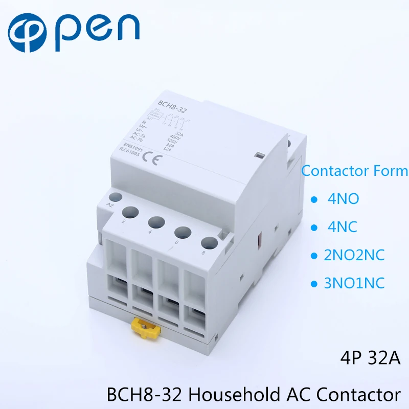 BCH8-32 серии 4 P 32A Авто Управление AC бытовой автомат 230 V/250 V 50/60Hz связаться 4NO/2NO+ 2NC/3NO+ 1NC/4NC переключатель на din-рейку
