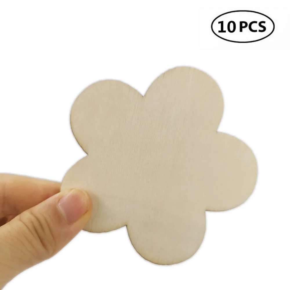 

10pcs 80mm Unfinished Wood Flower Wood Pieces Blank Flower Ornaments Wooden Cutouts for DIY Craft Project Decoration