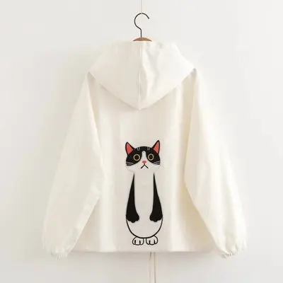white big cat Nepole/милая куртка для девочек с мультяшными животными; однотонное Женское пальто на молнии с капюшоном; Новинка года; осеннее модное пальто в консервативном стиле; 68820 - Цвет: white big cat