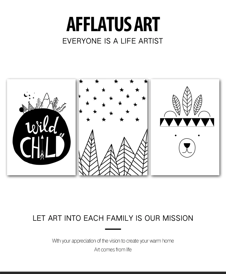 AFFLATUS Explore ore Bear Arrow настенная живопись на холсте Черно-белые плакаты и принты настенные картины в скандинавском стиле детские украшения