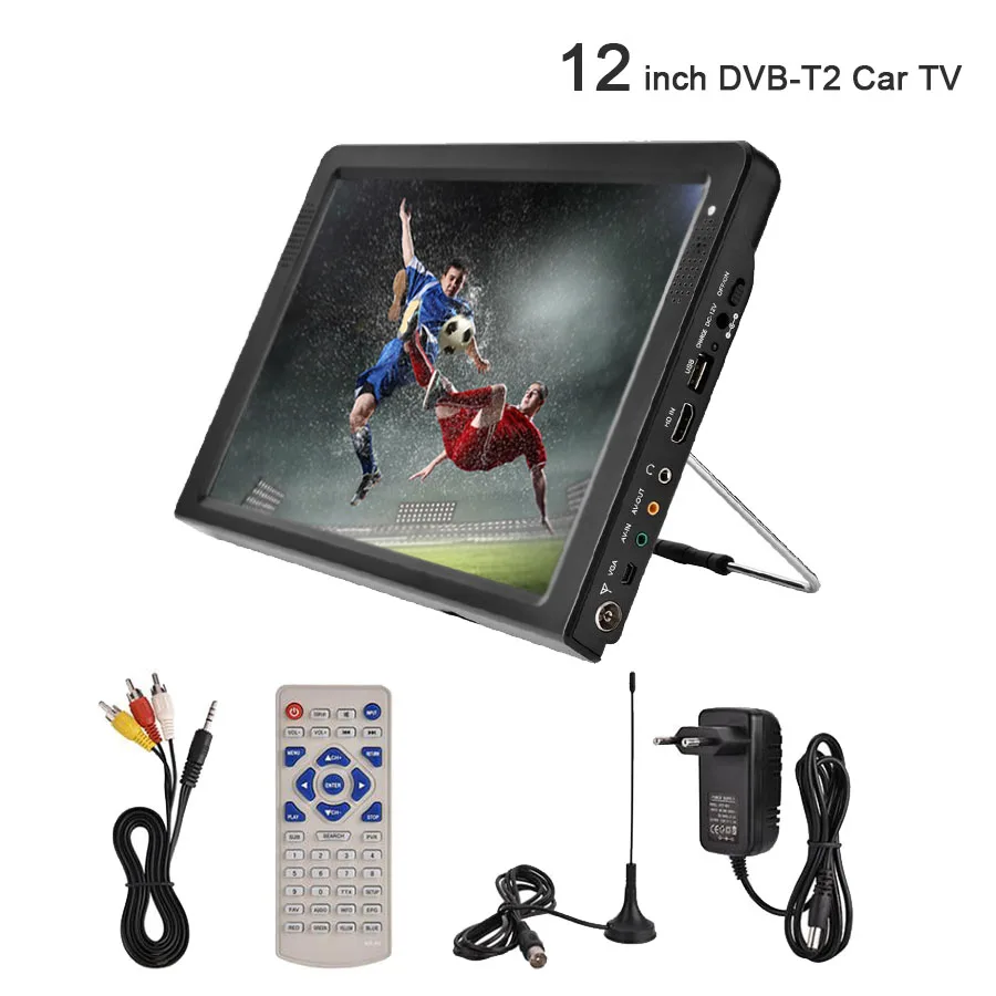 12V Portable 12'' TFT LED HD TV Television Digital Analog Car Home DVB ...