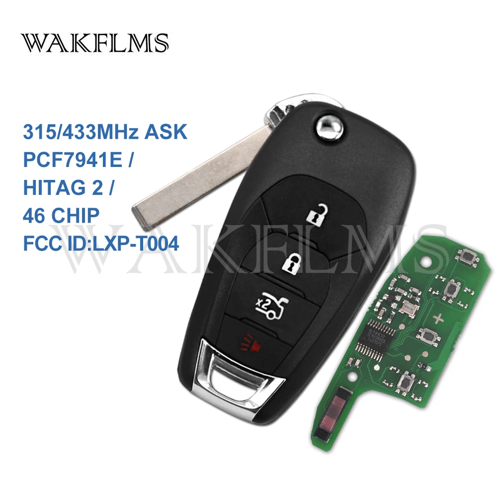 

4 Button Remote Flip Key 315MHz 433MHz Fob for Chevrolet Cruze 2016-2018 PCF7941 Chip LXP-T004