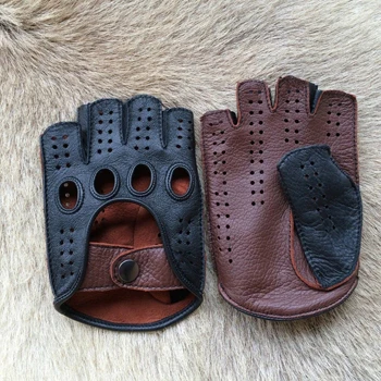 Высококачественные мужские перчатки из натуральной козьей кожи, модные мужские дышащие перчатки для вождения - Цвет: black brown red