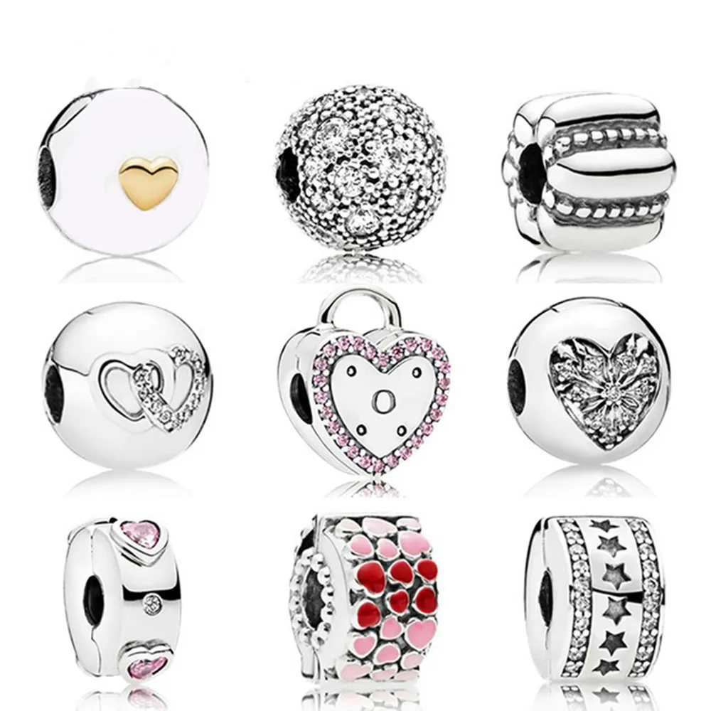 

Fanier 100% Sterling Silver Heart -shaped Security Clip New Series Zircon Charm Diy Valentine's Day Bracelet Jewels