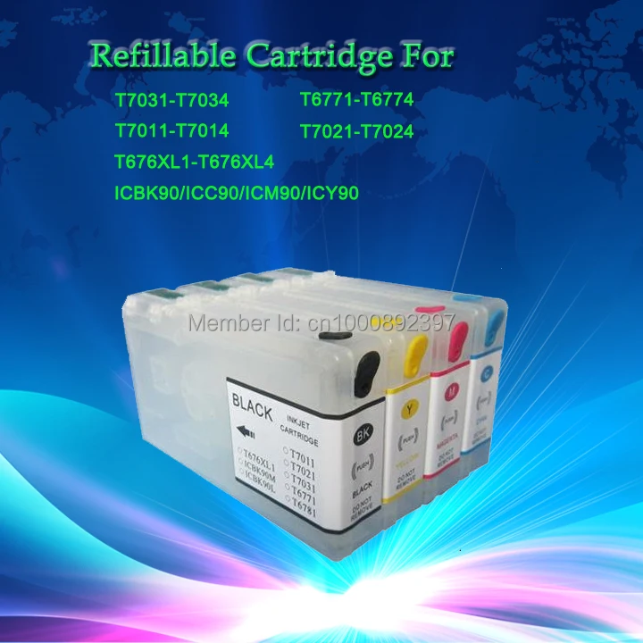 

XIMO Free shipping T676XL1-T676XL4 chipped refillable cartridge for workForce Pro WP-4020 WP-4530 WP-4540 printer