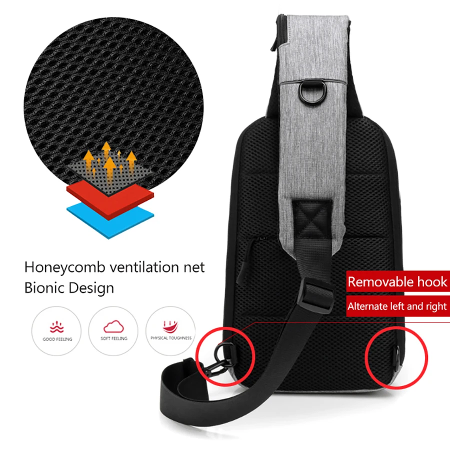 متعددة الوظائف حقيبة صدر للرجال 3 مجموعة الرجال USB شحن الصدر حزمة قصيرة رحلة رسل Crossbody أكياس المياه طارد حقيبة كتف الرجال