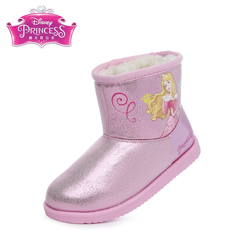 Disney Princess Winter Snow Boots Pu Leather Waterproof Boots Heels
