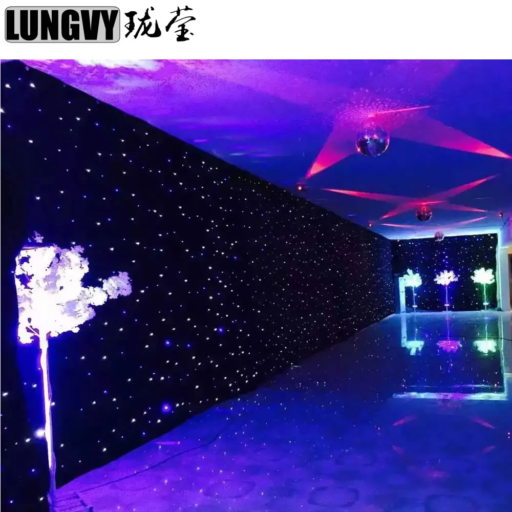 

3*3m Blue+White LED Stage Drape Star Cloth Curtain Backdrop Background Screen DMX Controller for Wedding Christmas Party