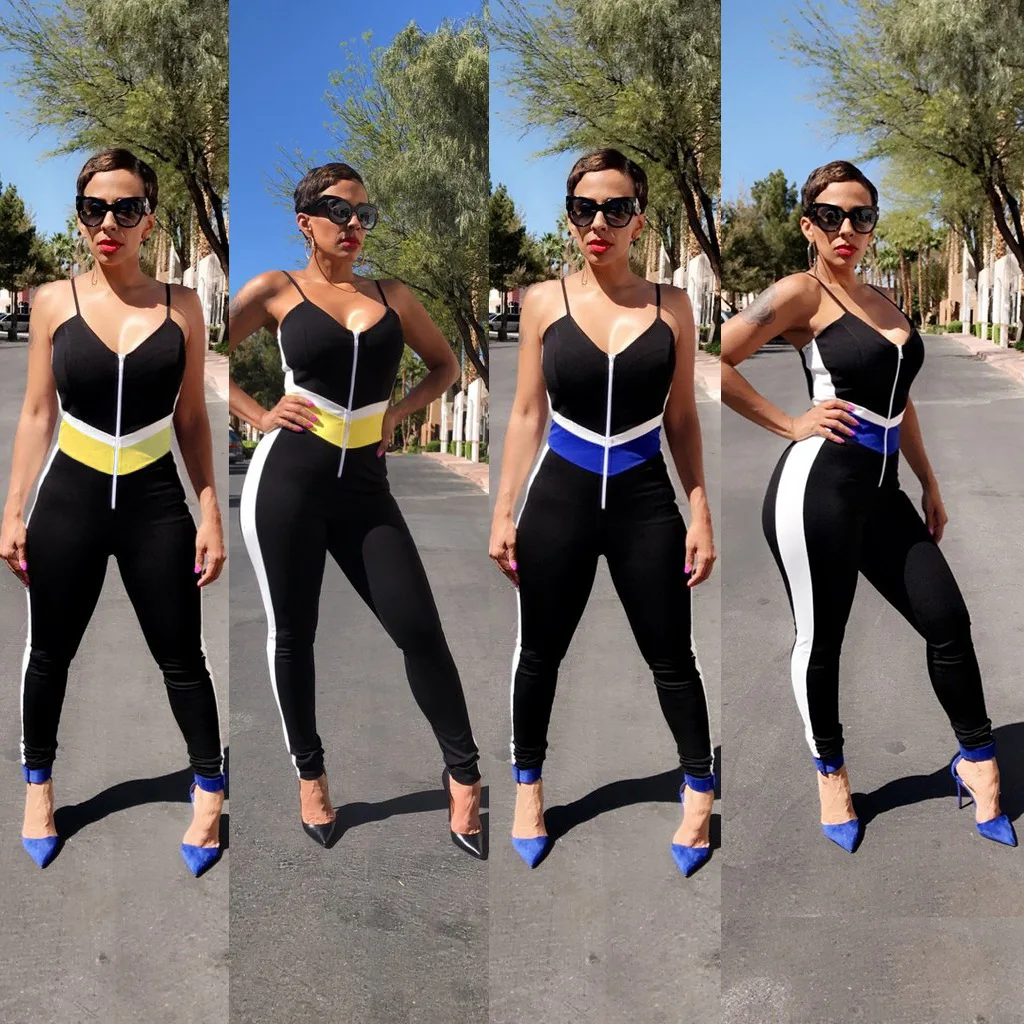 

New spring/summer 2019, sexy nightclub-style, fashionable print slim suspender, deep V suspender jumpsuit