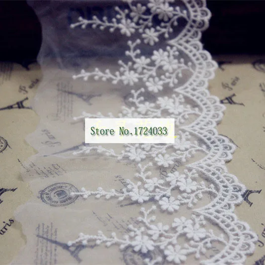 

Free ship 5yard/lot lace flower embroidery lace accessories white thin mesh yarn bridal veil dress material width 10cm SC470