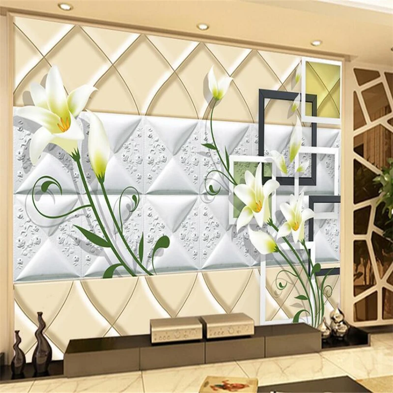 

beibehang Soft package lily flower cube box living room wall Custom large mural green wallpaper papel de parede para quarto