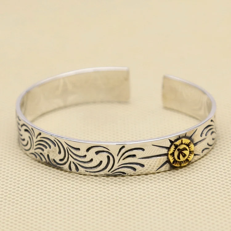 Solid 925 Sterling Silver Cuff Bangle & Bracelet Men 11mm Wide Band