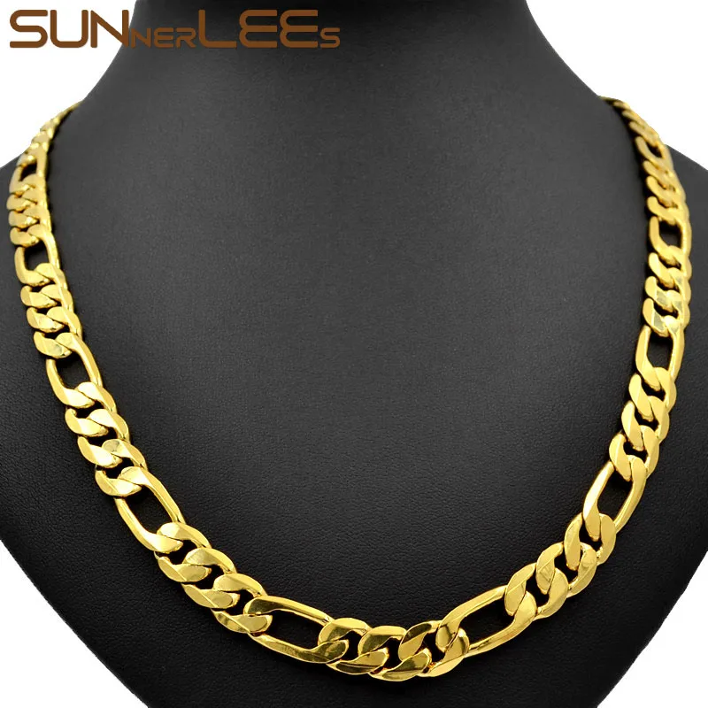 SUNNERLEES 5 мм-12 мм Снаряженная кубинская Фигаро звеньевая цепочка ожерелье белое розовое золото для мужчин и женщин модное ювелирное изделие подарок C26 N - Окраска металла: Gold