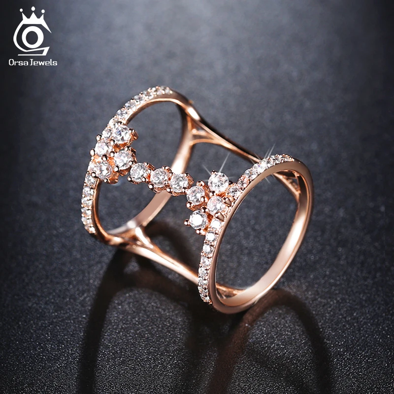 ORSA JEWELS 2019 Fashion Rose Gold/Silver Color Unique Design Rings Paved 43 Pieces AAA Zircon for Women Party Jewelry OR149