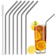 2 шт соломинки из нержавеющей стали многоразовые Экологически чистые прямые/изогнутая Питьевая металлическая соломинка с чистящей щеткой вечерние принадлежности
