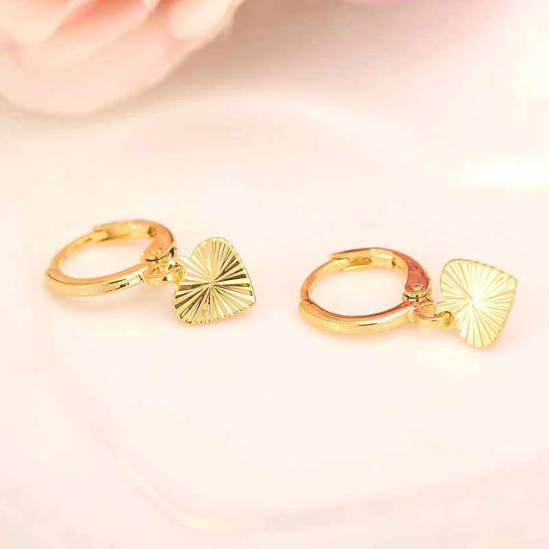 

24k Fine Yellow Gold GF Heart Earrings Women/Girl,Love Trendy Sincere Jewelry for African/Arab/Middle Eastern gift