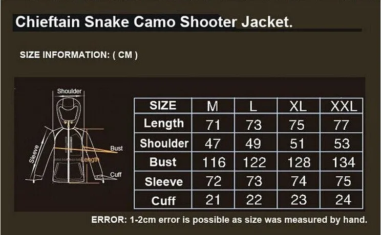 Камуфляж с рисунком гремучей змеи шутер куртка мужская питона зерна тактический пейнтбол пальто