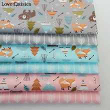 Хлопок саржевая Ткань Серый Аква розовый мультфильм милый медведь лиса стрелка палаточные ткани для DIY белье для детской кроватки Подушка лист Декор ручной работы