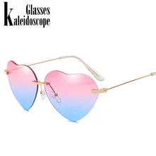 Gafas de Calidoscopio con forma de corazón para mujer, gafas de sol con montura sin montura de Lolita, gafas de sol transparentes, gafas de sol Vintage sin marco UV400