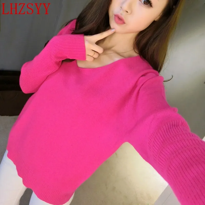 

LHZSYY 2017 New spring and autumn Female Cashmere Sweater V- Neck Loose big yards Bat sleeve Wool Knit Pullover soft Sweaters