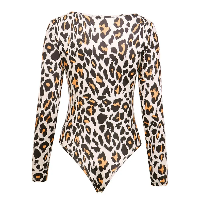  Sexy Bodysuit Women Summer Autumn Basis Skinny Jumpsuits For Women 2018 Long Sleeve Leopard Print Playsuit Free Shipping