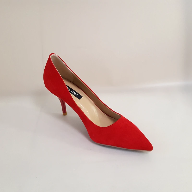 SANLUME 7 см 10 см Женская обувь с острым носком из замши на высоком каблуке Классические красный рабочие офисные туфли-лодочки овчина внутри женская обувь 40