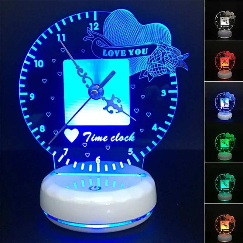 

Novelty 3D Night Light with Clock Love Shape USB Charging Touch Colorful Control Time Clock Colorful LED for Decoration Home