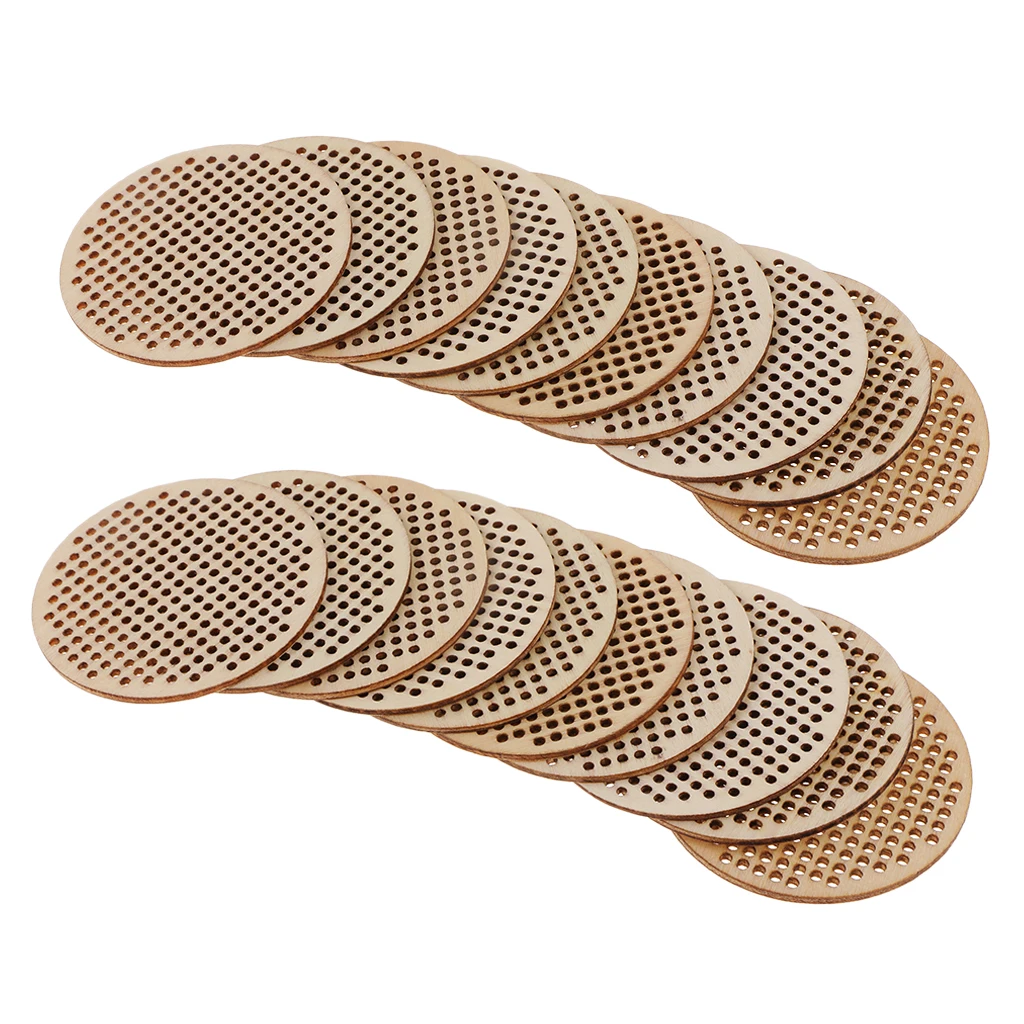 20pcs Oval Round Heart Wooden Cross Stitch Pendant Natural Wooden Embellishment DIY Jewelry Making Craft Wood Charms