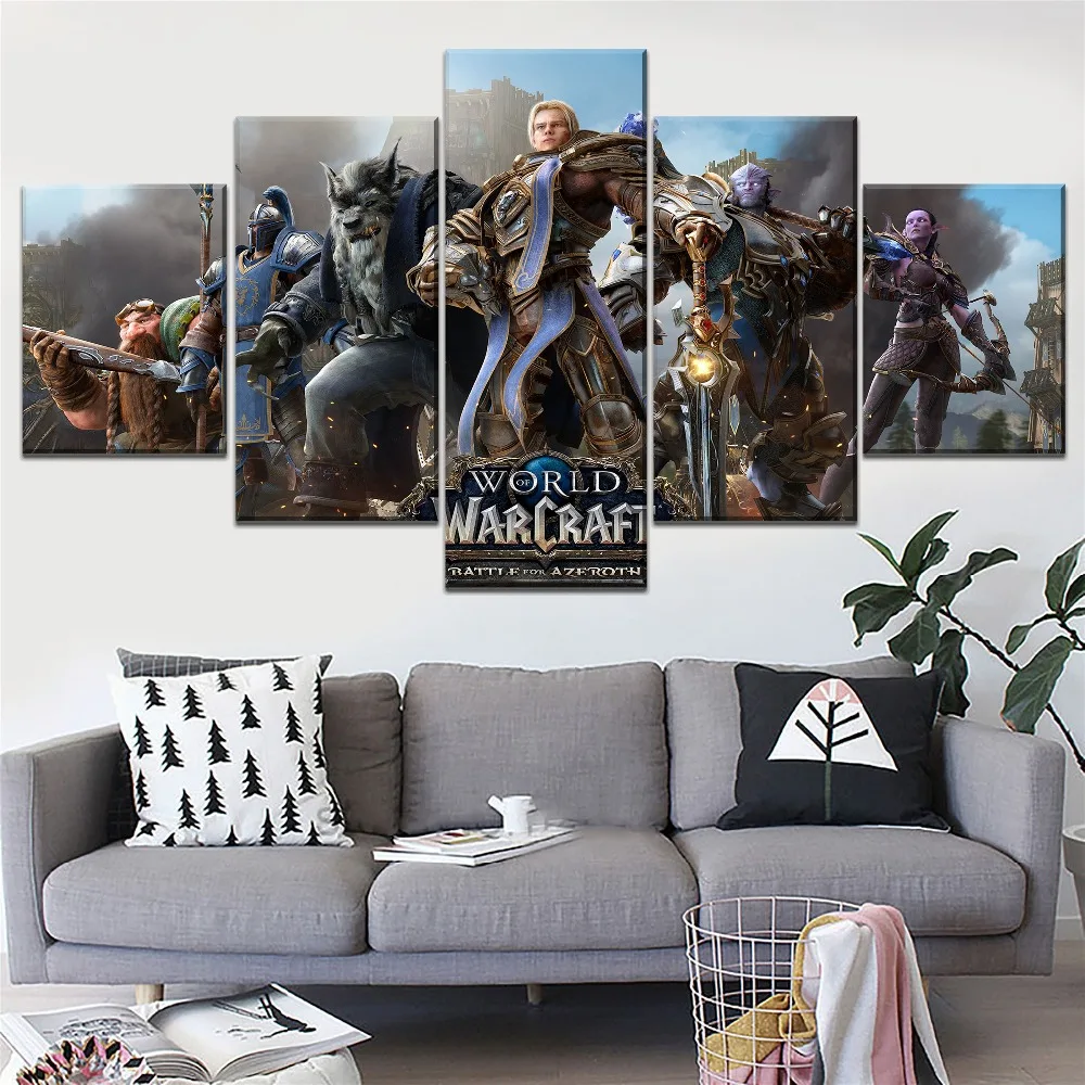 

World Of Warcraft The Alliance Painting 5 Piece Modular Style Picture Canvas Print Type Home Decorative Wall Artwork Poster